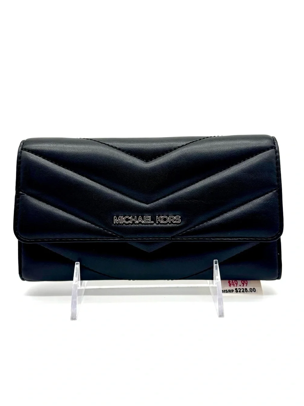 Michael Kors Large Quilted Trifold Wallet Black/Silver